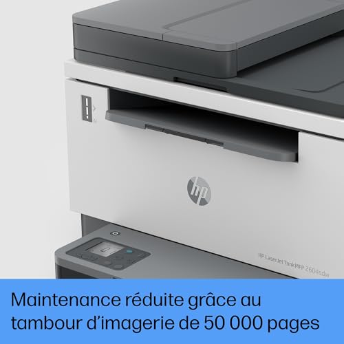 HP Laser Tank 2604sdw, 381V1A, Imprimante Monochrome Multifonction, Réservoir de Toner intégré, Impression Recto/Verso Automatique, 22 ppm, Jusqu’à 5000 Pages, Numérisation, Wi-FI, USB, Blanche