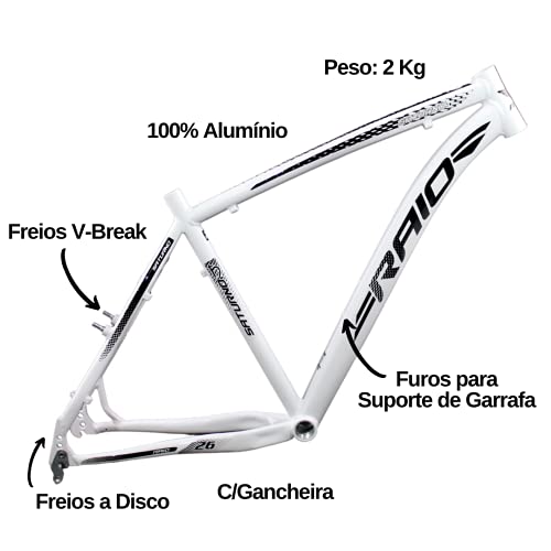 Quadro Aro 26 Tamanho 19 Bicicleta Raio MTB Alumínio c/Gancheira - Branco