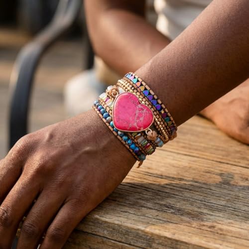 Image of YGLINE Boho Handmade Wrap Leather Tube Crystal Stone Bracelet for Women