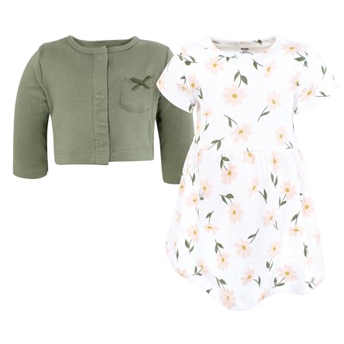 Image of Hudson Baby Girls' Cotton Dress and Cardigan Set