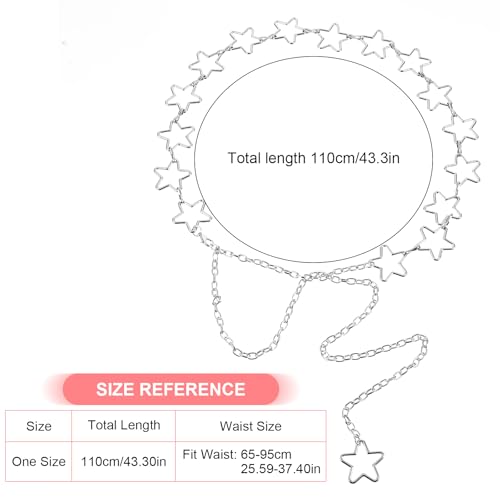 Silver Star Chain Belt Western Women Star Waist Chain Adjustable Metal Belt Punk Chains Belts for Dresses Jeans Waist Chains Belts Y2k Body Jewelry Cute Decorative Accessories Girls Gifts2
