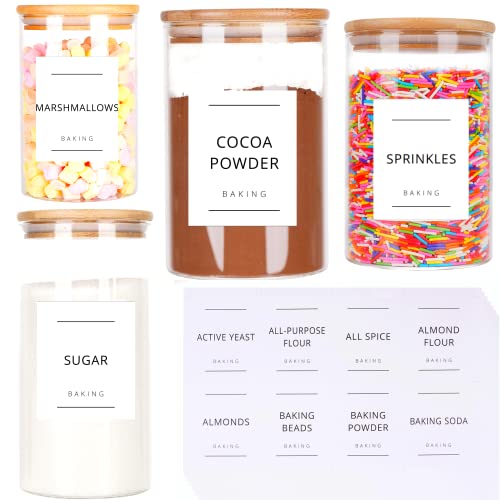 96 x Baking Pantry Labels - Waterproof Stickers for Jars, Glass Containers & Kilner Jars - for Baking Essentials & Kitchen Storage & Pantry Organisation