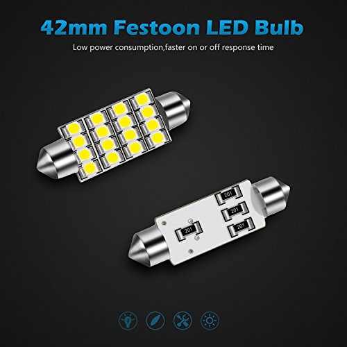Partsam 10pcs 6000K White 41mm 42mm 43mm Festoon 16-3528-SMD LED Bulbs for Interior Lights Dome Map Trunk Cargo Area Lights 570 578 6413 12V Lamps - Thumbnail 7