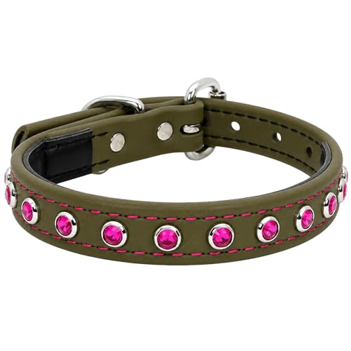 Collier chien strass rose et vert olive : offrez-lui le plus beau bijou - 3