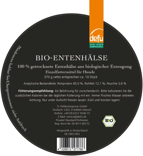 defu Hundesnack | 1 x 370 g | Bio Entenhälse getrocknet | Natürlicher Premium Bio Kausnack für Hunde