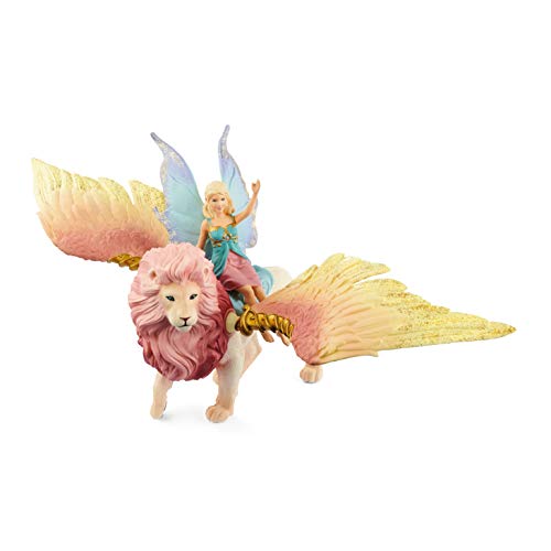 Image of Schleich Bayala - Winged Fairy and Flying Lion Toy Set for Girls and Boys - Moveable Pink Lion and Cute Magnetic Blue Fairy Action Figure - Magical Animal Figurine Playset for Kids Ages 5+ | 70714