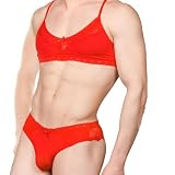 Lingerie Set For Men, Sexy Bra And Panty, Mens Sissy Clothes, Thong Bikini Underwear G String Exotic Man Gay Red