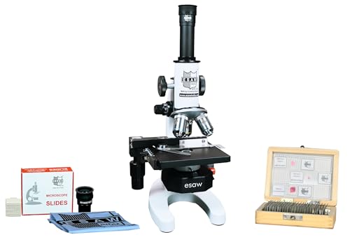 Image of ESAW 2500X Student Compound Medical Microscope with 50 Prepared Microscopes Slides, Educational STEM Gift for Students, Schools & Hobbyists (Magnification: 100X to 2500X)