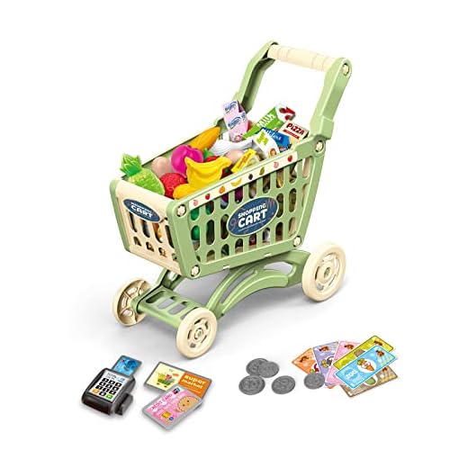 RedCrab Carro Compra Juguetes Infantil, Juego de Accesorios de Tienda de 54 Piezas, Carrito de Compras de Juguete para Regalo Educativo (Verde)