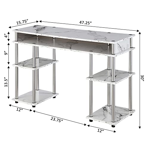 Convenience Concepts Designs2Go No Tools Student Desk With Shelves, (L) 47.25 In. X (W) 15.75 In. X (H) 30 In, White Faux Marble #TOP2