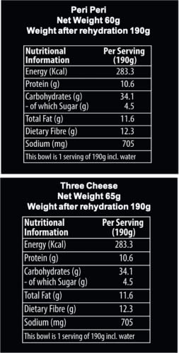 Image of Yu Foodlabs Instant Pasta - Ready To Eat - 1 Three Cheese + 1 Peri Peri Combo - Instant Meal - No Preservatives - 100% Natural & Veg - Instant Food In 4 Mins - 125G (Pack Of 2) - Natural