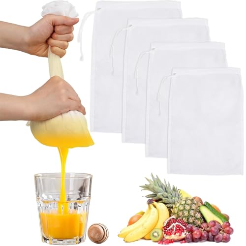 COYUN 4 Pièces Sac Filtrant, Etamine Alimentaire, Passoire Tissu Blanc, Nylon, Sac Filtrant pour Jus de Légumes et Fruits, Café, Lait Avoine, Lait Vegetal(4 tailles)