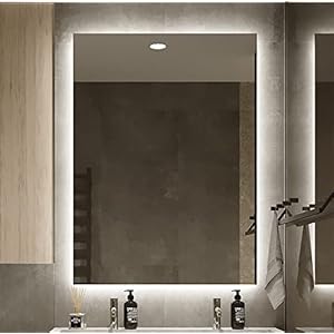 baanio - Espejo de Baño con Luz LED ESTEL Vertical, Retroiluminado 80 x 100 cm, Luz Fría, Resistente a Humedad IP67, Fabricado en España, Plata Sin Cobre, Vidrio Espejo, 3 Años Garantía.