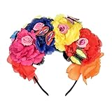 June Bloomy Day of the Dead Headpiece Halloween Costume Headpiece Mexican Floral Crown Rose Headband(Butterfly Red Yellow Blue)