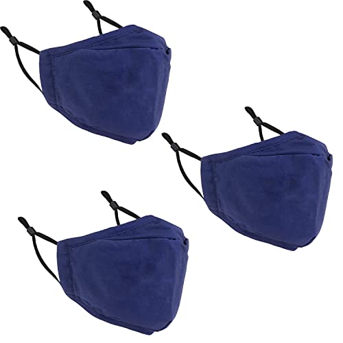 Trimming Shop Mascarilla facial de algodón, reutilizable, lavable y a prueba de polvo, transpirable y de seguridad, mascarilla anticontaminación, azul marino, 3 piezas