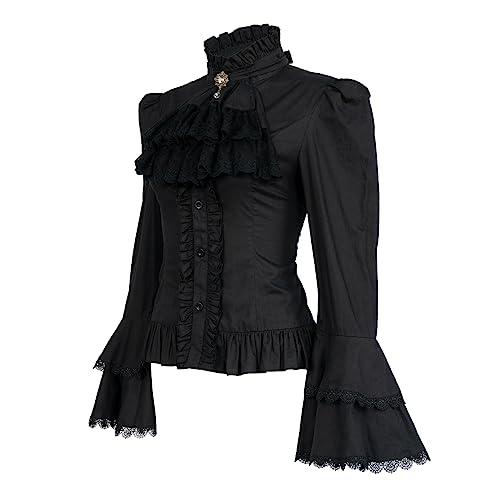 Mingyuezai Victorian Blouse Womens Gothic Pirate Shirt Vintage Long Sleeve Lotus Ruffle Tops2