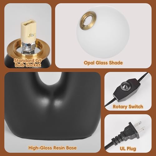 Lámpara de mesa negra moderna con base de resina y vidrio esmerilado miniatura 5