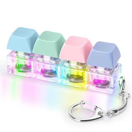 Image of Keyboard Fidget Toys Adults Fidget Keyboard Clicker with LED Light Keychain Sensory Toys for Anxiety Stress Relief (Macaron2, 4 in 1)