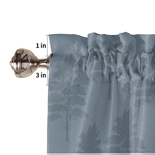 Retro Countryside Bear Moose Woods Curtain Valance For Windows/Living Room/Kitchen/Bathroom/Farmhouse, Grey Blue Buffalo Plaid Short Rod Pocket Tier Curtain Window Treatment, 1 Panel 54X18 #TOP4