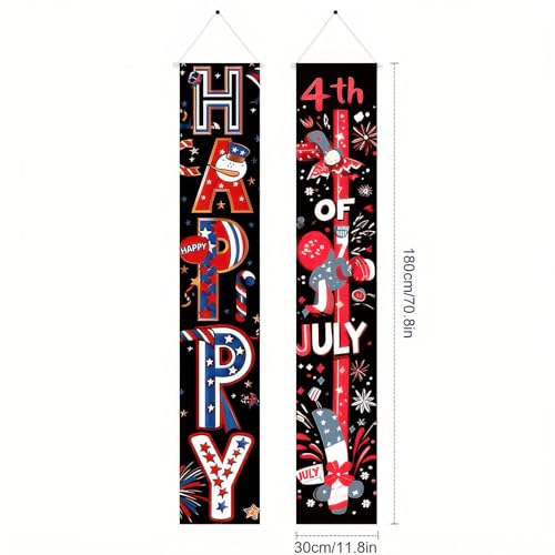 Image of BlissYard 4th of July Decorations 2Pcs Patriotic Decor Door Banner American Flag USA Independence Day Banners Hanging Porch Signs Memorial Veterans Labor Day for Front Yard Indoor Outdoor Supplies