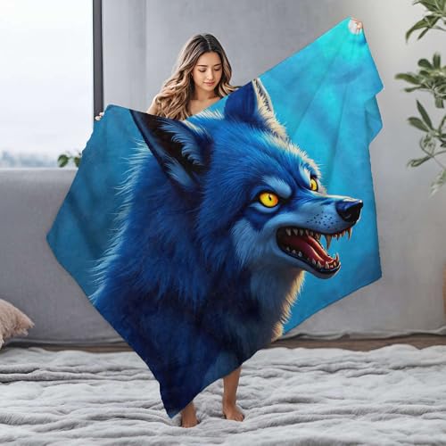 Couverture en flanelle loup bleu douce pour peau sensible bébé