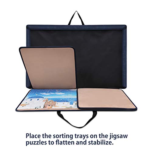 Becko Jigsaw Puzzle Board Portable Puzzle Case Puzzle Storage Puzzle Saver, Non-Slip Surface, for Up to 1000 Pieces (Dark Blue & Khaki) - Thumbnail 5