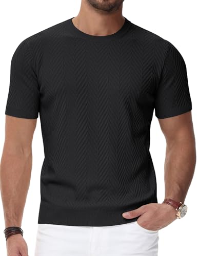 PJ PAUL JONES Men's Short Sleeve Knit T-Shirts Casual Crewneck Solid Texture Knit Shirt2
