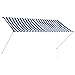 Toldo para exterior, 250 x 150 cm, retráctil, manual con postes de soporte impermeable, para jardín, balcón, terraza, azul y blanco