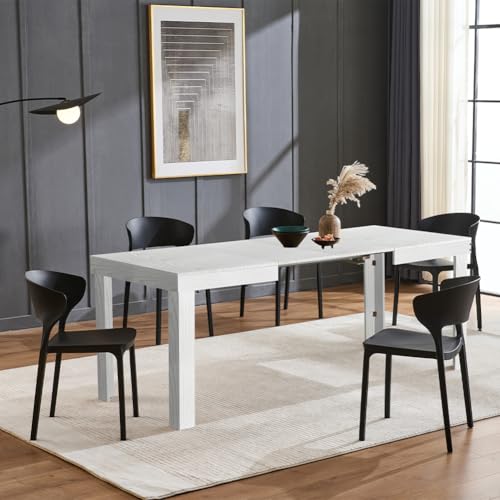 Tavolo Allungabile da 6 a 8 Posti per Sala da Pranzo e Cucina, Tavolo Estensibile da 120 a 200 cm con Apertura a Scorrimento, Struttura Robusta, Design Moderno Salvaspazio (Bianco Frassinato)
