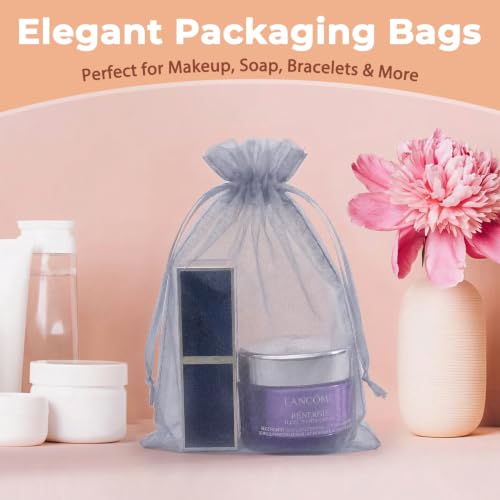 Image of Crweety 50PCS Organza Bags 6x9 Grey Small Gift Bags Mesh Drawstring | Party Favor Goodie Bag Bulk, Jewelry Sachet Candy Treat Soap Makeup Pouches, Wrap for Wedding Baby Shower Birthday Halloween