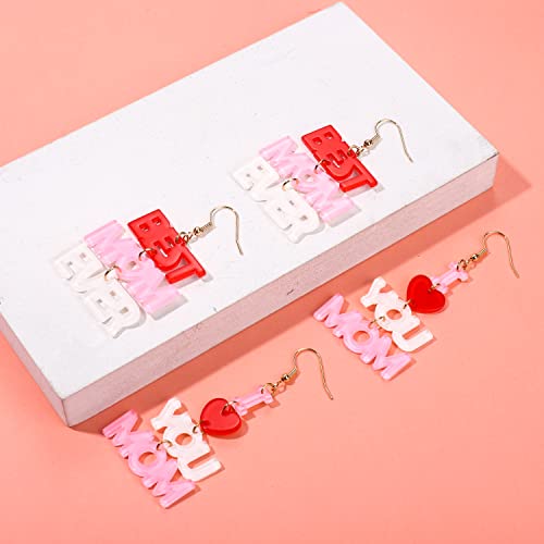 Mother's Day Gifts For Her Heart Earrigns Love Heart Message Printed Lucite Arch Dangle Earrings Mother's Day Baby Shower Jewelry (Mom Heart) #TOP3