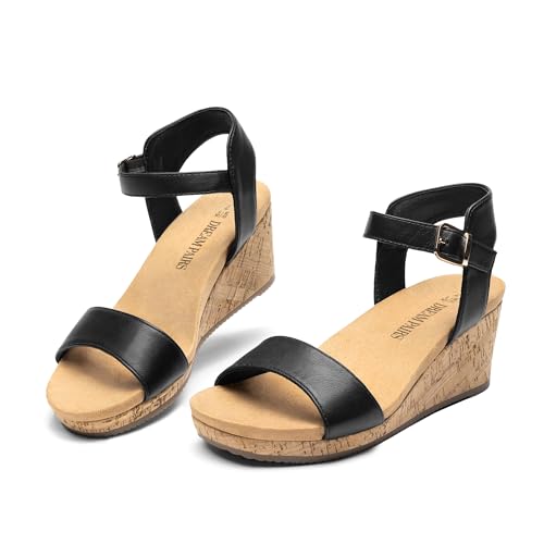 Image of DREAM PAIRS Womens Cushioned Platform Wedge Sandals | 3inch dressy cork wedge heel with soft comfort foam insole non-slip outsole adjustable ankle strap for summer