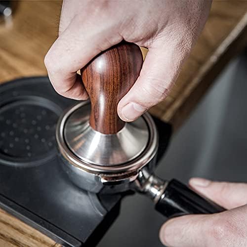 Coffee Tamper 51mm Espresso Press with Tamper Mat 304 Stainless Steel Flat Base Wooden Handle for Coffee Grounds Barista Espresso Machines Accessory