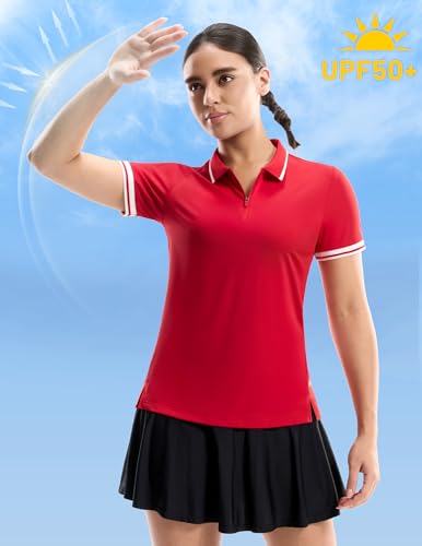 Image of MIER Golf Polo Shirts for Women - 1 /4 Zip Short Sleeve Tennis Tops, Dry Fit