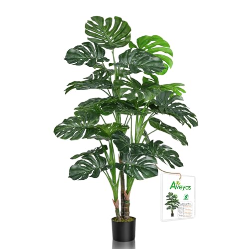 Aveyas 54'' Tall Large Artificial Monstera Deliciosa Plants, 4.5 Feet Faux Swiss Cheese Floor Plants Fake Tropical Silk Tree with Pot for Indoor Outdoor Office House Living Room Home Decor by Aveyas - Used condition - US$67.99