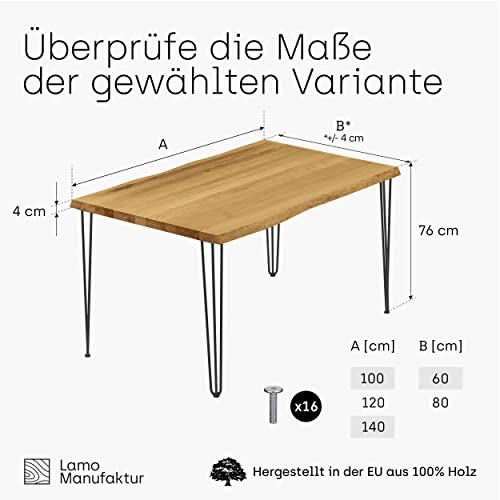 Esstisch mit Baumkante von LAMO Massivholz Küchentisch 120×80 cm