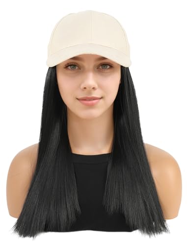Peluca con redecilla para todos los dias, peluca con gorra de beisbol, extensiones de pelo liso resistente al calor postizo proteccion solar