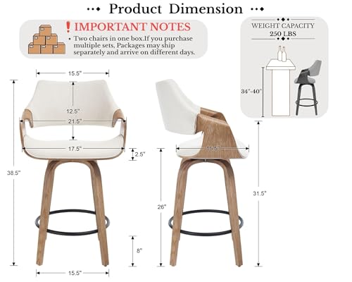 Image of 26'' Modern Barrel Swivel Counter Stools Counter Height Swivel Bar Stools with Backs Set of 4, Beige Linen Upholstered Bar Height stools, Farmhouse Solid Wood Barstools for Kitchen Island, Home Bar