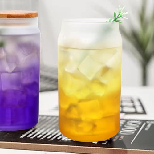 16 Oz Glass Cups With Lids And Straws,Multi-Color Can Shaped Drinking Glasses With Bamboo Lids,Durable Colorful Glass Coffee Cup For Beverage,8 Pack #TOP6