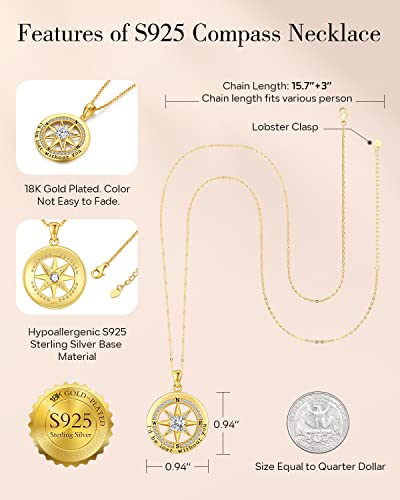 S925 Necklace Gift For Wife, Compass Jewelry Women Anniversary, Sterling Silver Girlfriend Birthday Necklaces For Her Valentines Day, I'd Be Lost Without You Jewel 18K Gold Apr 04 #TOP3