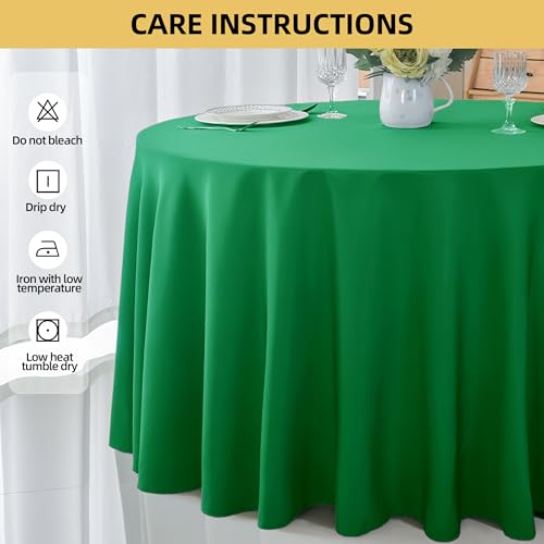 Image of 2-Pack Round 120-inch Forest Green Table Cloths, Solid Stain and Wrinkle Resistant Circular Tablecloth, Premium Plain Weave Polyester Fabric Table Linen Covers for Hotel, Banquet