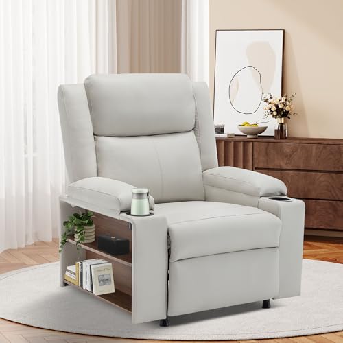 Sillón reclinable cómodo beige con masaje y almacenamiento miniatura 1