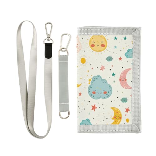 Yoogain Cartoon Clouds Moon Star Rainbow Cute wallets for cards and cash gifts for young simple mens small wallet with lanyard