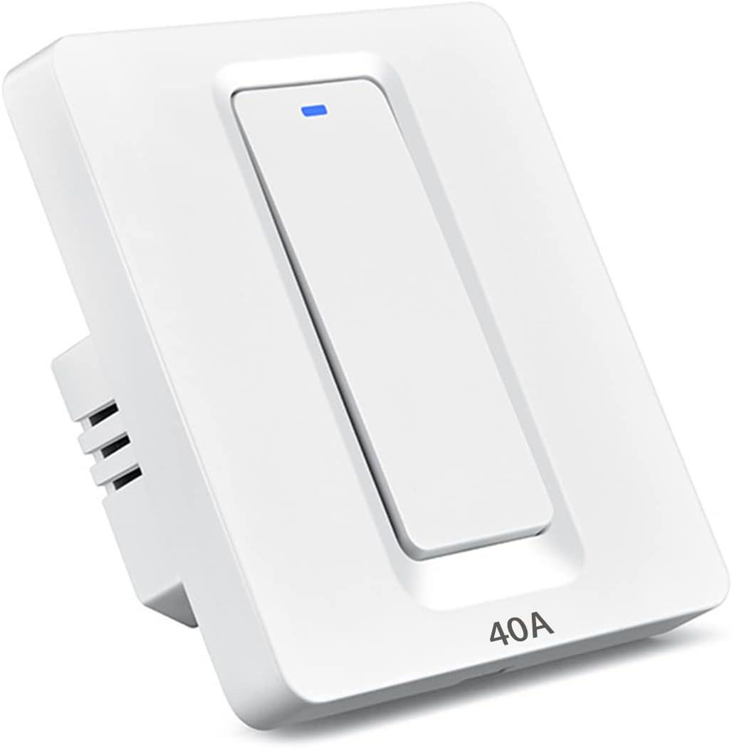 Smart WiFi/Bluetooth Water Heater Switch, Smart Boiler Touch Switch with Timer, Voice Control, APP Remote Control, Compatible with Alexa Echo, White, Neutral Wire Required (40 A)