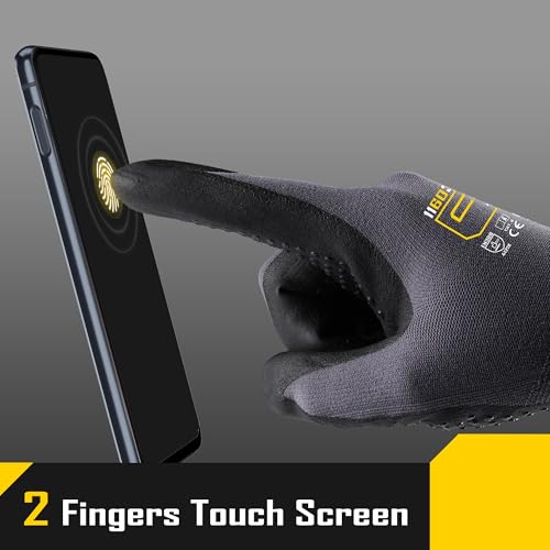 COOLJOB 3 works Nitrile Rubber Work Gloves with Grip Dots, Gardening Gloves with 2 Fingers Touchscreen - Image 4