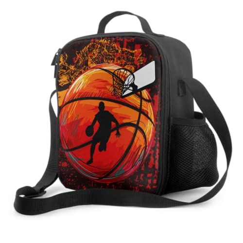 Harooni Basketball Lunch Box For Boys Girls Small Insulated Lunch Bag For Kids Waterproof Reusable School Art Painting Basketball Lunch Box Cooler With Side Pocket #TOP22