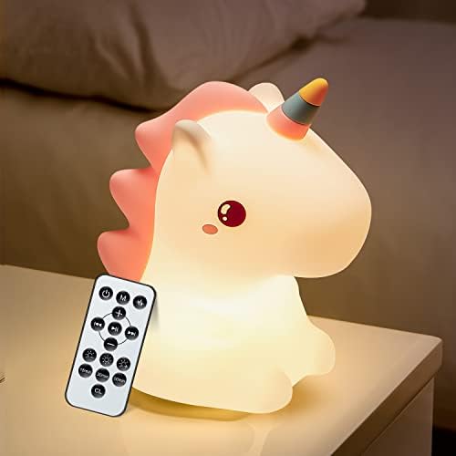 One Fire Unicorn Night Light for Kids, 16 Colors Silicone Kids Night Lights for Bedroom, 10 White Noise Sound Machine Baby Night Light, Remote + Timer Cute Night Light Lamp, Rechargeable Unicorn Lamp