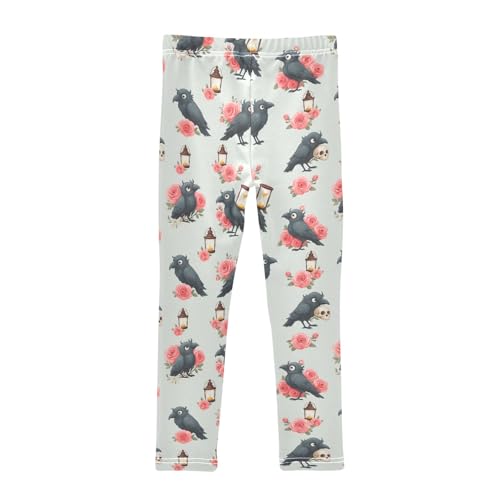 Girls' Athletic Leggings Ankle Length Yoga Dance Pants Kids Teen 4T Crow Rose Lamp2