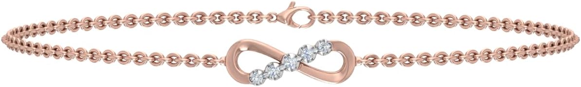 0.02 Carat Prong Set Round Cut Natural Diamond Infinity Cable Chain Bracelet for Women in 10K Gold (I1I2 Clarity)