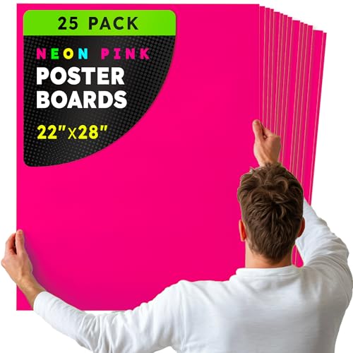 Hygloss Large Poster Board 22x28 - 25 Neon Pink Single Color Poster Boards Bulk Pack - 10 Pt. Thickness Colored Poster Board Paper for Projects, Signs, Displays - Posterboard Multipack 22